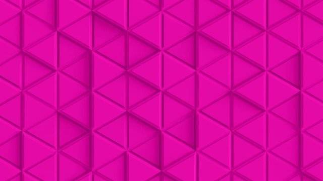 Abstract Triangle Geometric Surface Loop 2E: pink clean minimal beveled triangles grid pattern, waving motion background canvas, bright pink magenta lilac mauve lavender. Seamless loop 4K UHD FullHD.