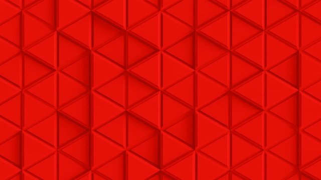 Abstract Triangle Geometric Surface Loop 2F: red clean minimal beveled triangles grid pattern, waving motion background canvas, hot warm blood dark orange chili ruby red. Seamless loop 4K UHD FullHD.
