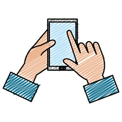 hand with smartphone device vector illustration design