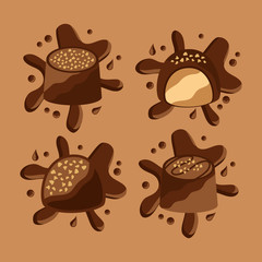 chocolate candy chips splashes tasty vector illustration
