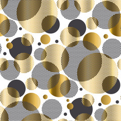 Motif reproductible de géométrie texturée de cercle abstrait pour la conception de surface. Modèle sans couture or et noir avec des formes décoratives géométriques.