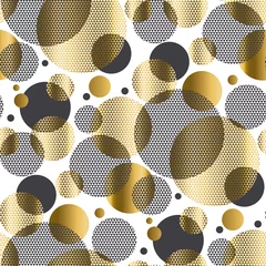 Gardinen Wiederholbares Motiv mit abstrakter Kreisstruktur für die Oberflächengestaltung. Gold und schwarzes nahtloses Muster mit geometrischen dekorativen Formen. © galyna_p