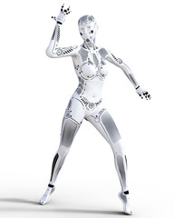Fototapeta na wymiar Robot woman. White metal droid. Artificial Intelligence. Conceptual fashion art. Realistic 3D render illustration. Studio, isolate, high key.