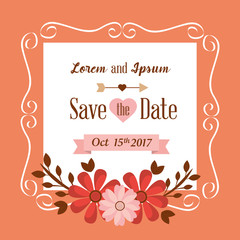 save the date flowers frame decoration vintage vector illustration