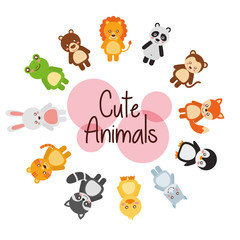 set cute animals wildlife fauna vector illustration