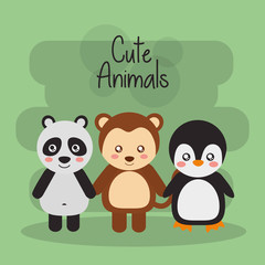 Obraz premium set cute animals panda monkey and penguin wildlife fauna
