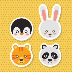 set cute face animals wildlife fauna vector illustration