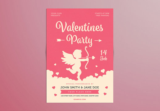 Valentine's Day Party Flyer with Cupid Illustration