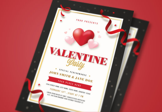 Valentine's Day Party Flyer with Confetti and Heart Elements