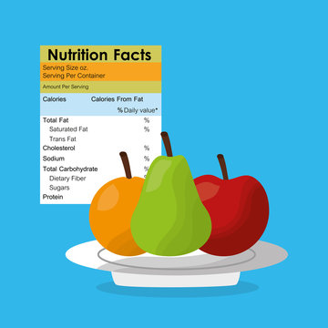 apple pear and orange healthy food nutrition facts label benefits vector illustration