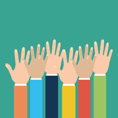 group human hands raised multiracial vector illsutration