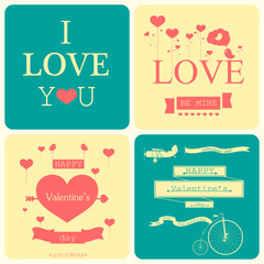 Valentines day illustrations and typography elements