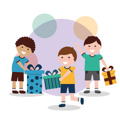 Obraz premium kids male smiling with gift boxes vector illustration