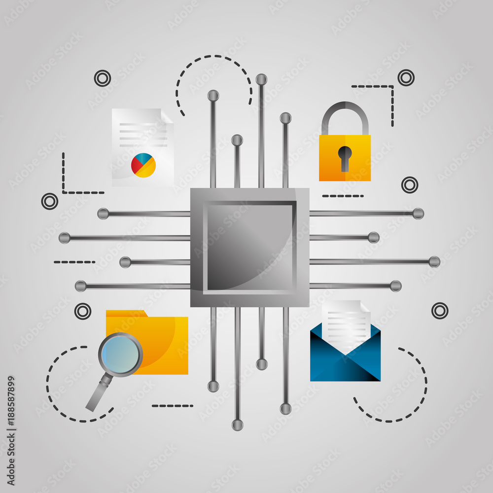 Poster data security setting document email digital vector illustration