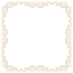 Golden vintage border frame engraving with retro ornament pattern in antique baroque style decorative design. Vector