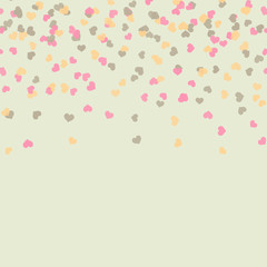 Valentine's day greeting card with falling colorful hearts. Vector