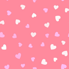 Seamless pattern with colorful hearts on pink background. Vector