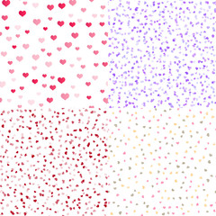 Set of seamless pattern with hearts on white background. Vector