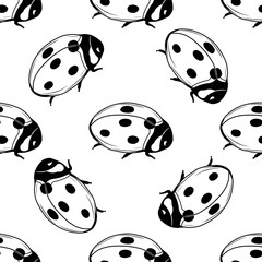 Monochrome vector seamless pattern. Endless ladybird elements. Modern background texture.