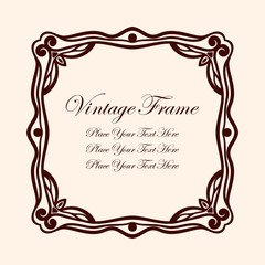 Vintage decorative frame. Elegant ornamental template for design of birthday and greeting card, wedding invitation with place for text. Vector illustration