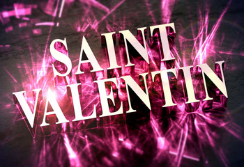 Metalic 'Saint Valentin' word in french with pink caustic - translation : 'Valentine's Day'