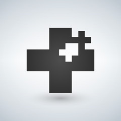 Fototapeta premium Two Crosses Medicine or christian Logo Concept, fish shape cut out, vector illustration isolated on white background