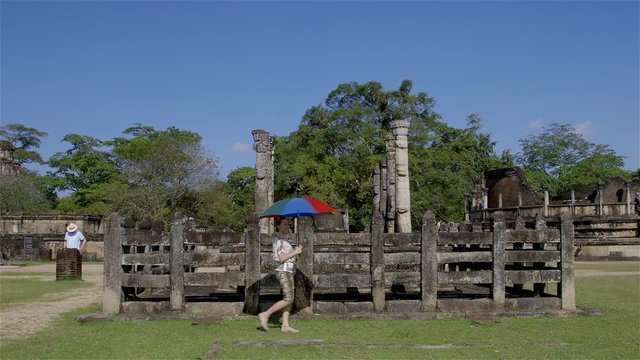 Woman & Nissamka-Lata Mandapa, Stupa House; Dambulla To Polonnaruwa; Polonnaruwa, Sri Lanka