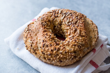 Healthy Organic Whole Grain Bagels with Chia Seeds and Sesame