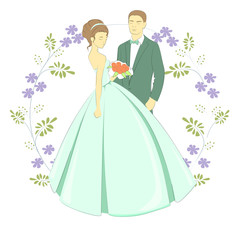 Bride and groom hand draw vector illustration. Newlyweds isolated.
