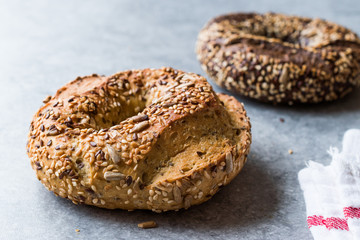 Healthy Organic Whole Grain Bagels with Chia Seeds and Sesame