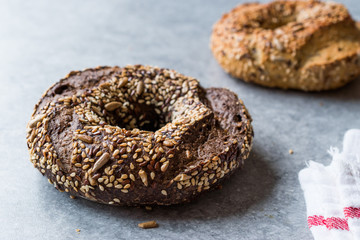 Healthy Organic Whole Grain Bagels with Chia Seeds and Sesame