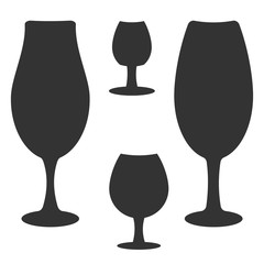Set of different wine-glass silhouettes of goblets isolated on white background.