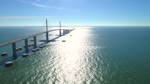 Sunshine Skyway Bridge Tampa Bay Florida shot with a drone