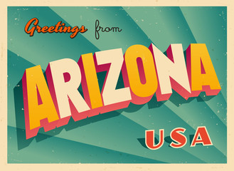 Vintage Touristic Greetings from Arizona, USA Postcard - Vector EPS10. Grunge effects can be easily removed for a brand new, clean sign. - obrazy, fototapety, plakaty