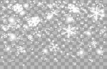 Falling snow on a transparent background.