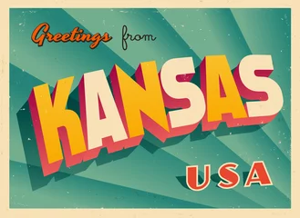 Fotobehang Vintage Touristic Greetings from Kansas, USA Postcard - Vector EPS10. Grunge effects can be easily removed for a brand new, clean sign. © CallahanLounge