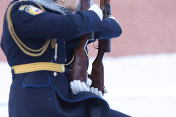 Soldiers with carbines, honor guard in Moscow