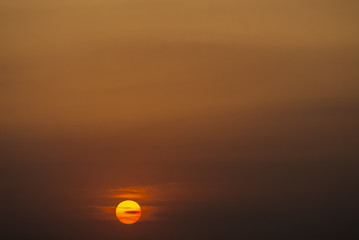 haze of orange sky and sunset. Dusk. May.