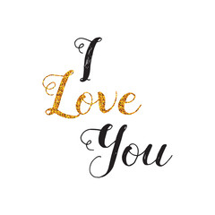 Romantic lettering card. Elegand and glitter calligraphy postcard or poster graphic design typography element.