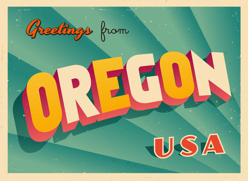 Vintage Touristic Greetings from Oregon, USA Postcard - Vector EPS10. Grunge effects can be easily removed for a brand new, clean sign.