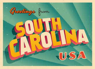 Vintage Touristic Greetings from South Carolina, USA Postcard - Vector EPS10. Grunge effects can be easily removed for a brand new, clean sign.