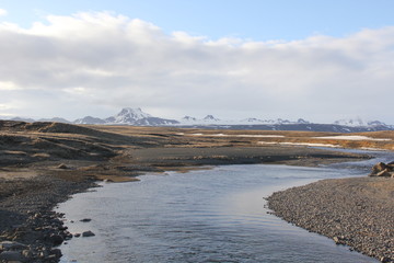 Lonely landscape with mountains covered in ice