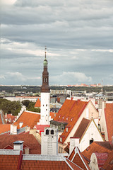 Roof top view of the old Tallinn streets with medieval houses