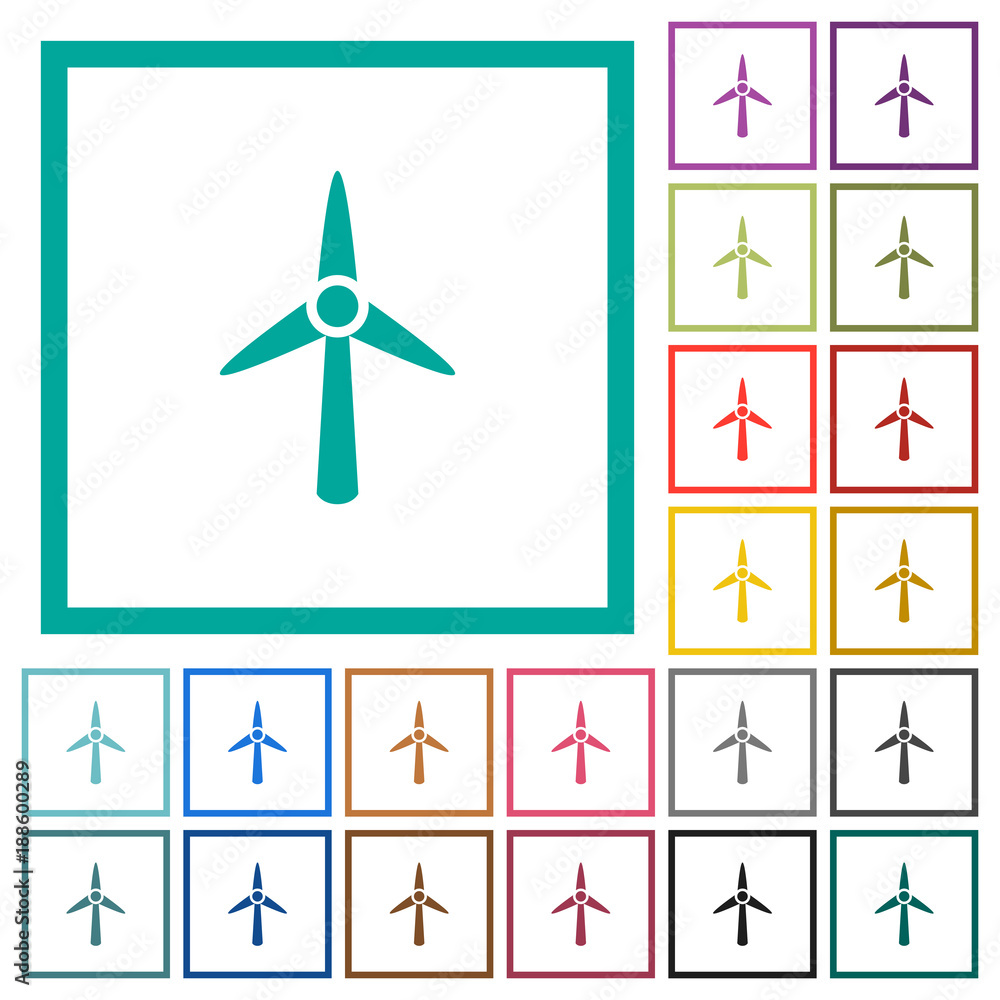 Poster wind turbine flat color icons with quadrant frames