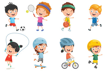 Vector Illustration Of Kids Making Sport