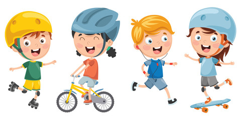 Vector Illustration Of Kids Making Sport
