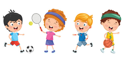 Vector Illustration Of Kids Making Sport