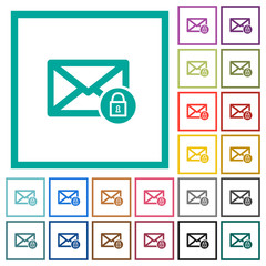 Lock mail flat color icons with quadrant frames