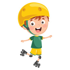 Vector Illustration Of Kid Roller Skating