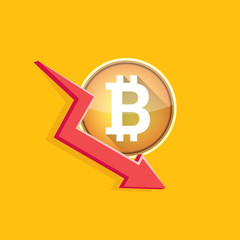 vector bitcoin market crash graph on orabge background. Bitcoin hype concept vector illusrtation . depreciation of bitcoin